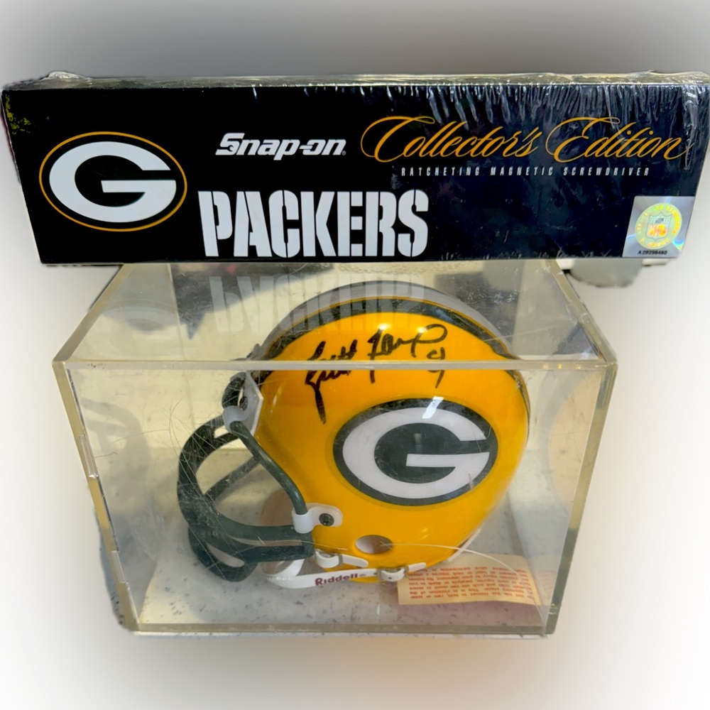 Brett Farve signed helmet and ratchet set